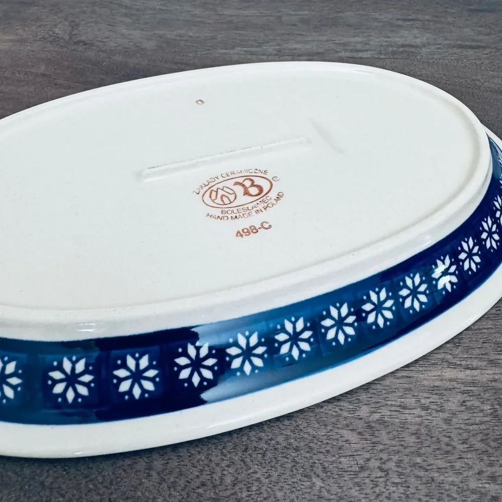 Boleslawiec Polish Pottery Christmas Tree Poinsettia Oval Serving Plate Dish